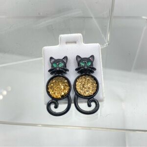 Black Cat Glitter Center Pierced Earrings